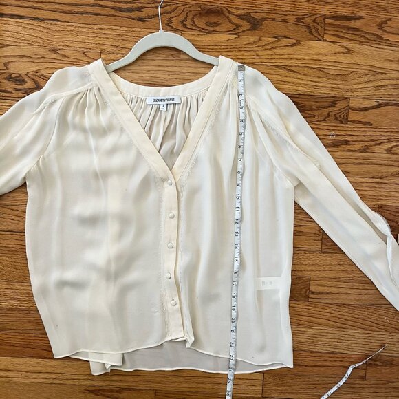 Elizabeth & James 100% Silk Blouse Cream V Neck Quiet Luxury Cottagecore Chic S - Picture 8 of 13